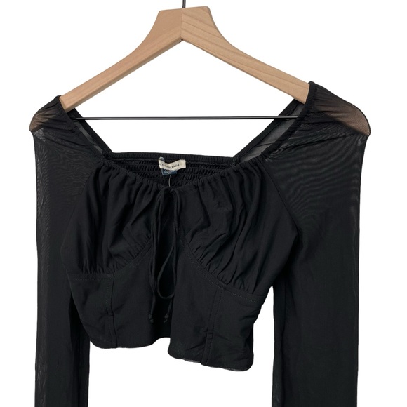 American Eagle Outfitters Tops - American Eagle Mesh Sleeve Corset Black Crop Top